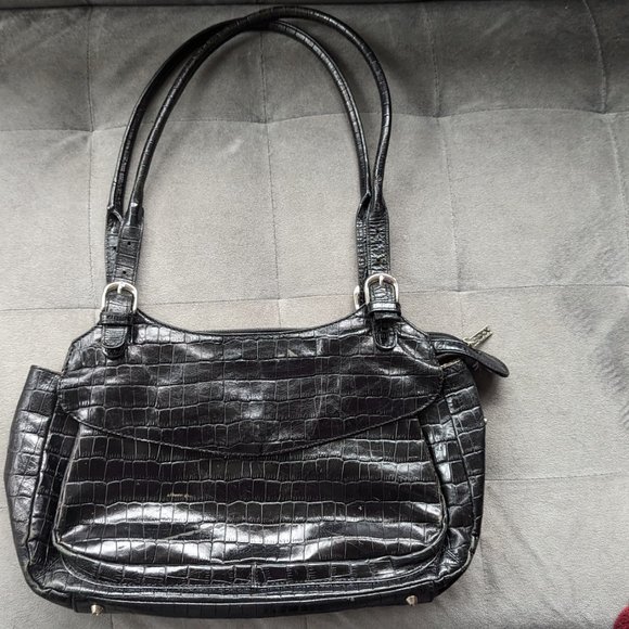 Brilliant Black Maxx New York Handbag / Purse Crocodile/Alligator Pattern - Picture 2 of 3